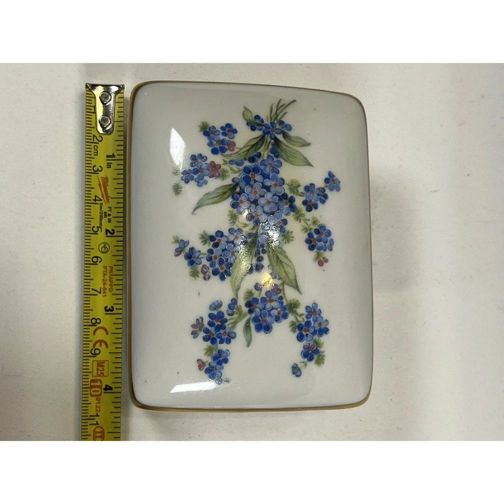 VNG porcelain trinket box and two matching trays Forget Me Not Floral Pattern